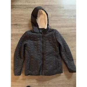 Disney Women's Black Quilted Mickey Mouse Ears Hooded Puffer Jacket Coat Size M